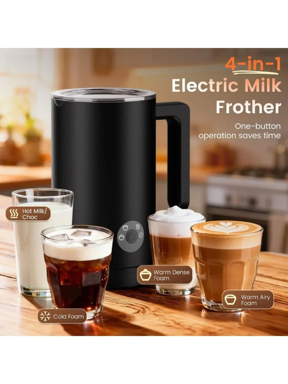 4-in-1 Electric Milk Frother & Steamer - Automatic Hot & Cold Foam Maker for